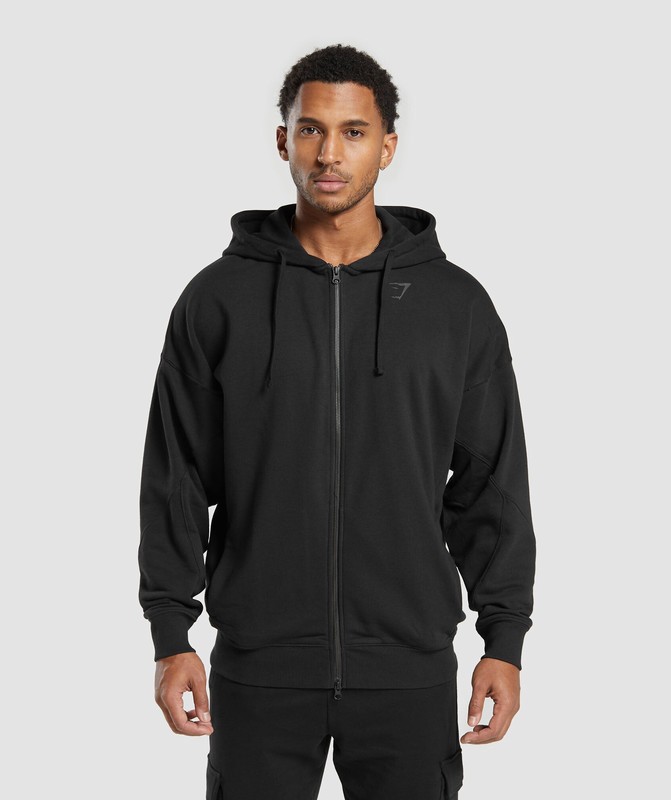Gymshark Power Zip Up Hoodie Black | 76350WDBH