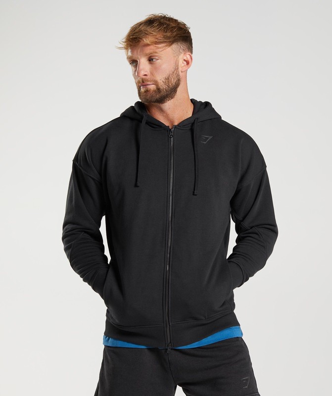 Gymshark Power Zip Up Hoodie Black | 76350WDBH