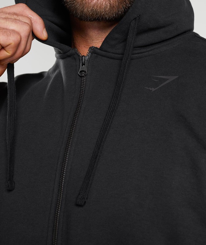 Gymshark Power Zip Up Hoodie Black | 76350WDBH