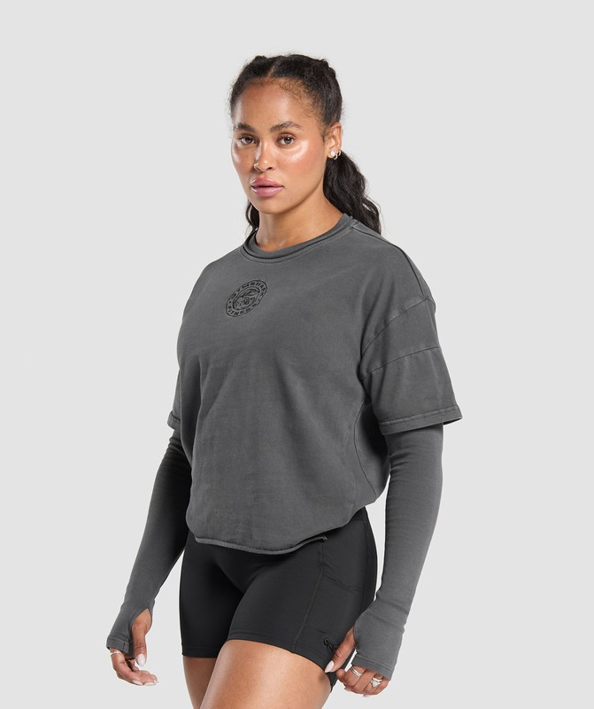 Gymshark Premium Legacy Washed 2-in-1 Long Sleeve Black / Pigment Dye | 89407SUMK