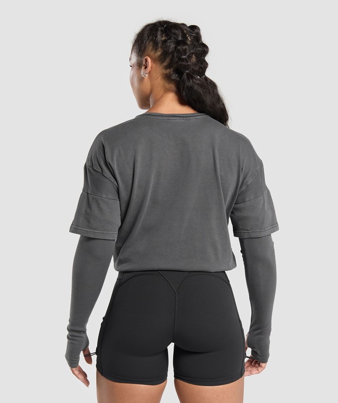 Gymshark Premium Legacy Washed 2-in-1 Long Sleeve Black / Pigment Dye | 89407SUMK