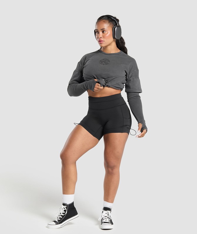 Gymshark Premium Legacy Washed 2-in-1 Long Sleeve Black / Pigment Dye | 89407SUMK