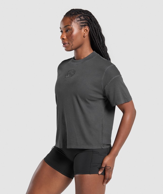 Gymshark Premium Legacy Washed Oversized T-Shirt Black / Pigment Dye | 31629GADW