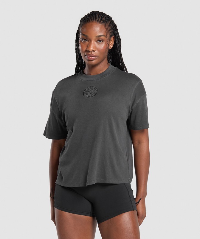 Gymshark Premium Legacy Washed Oversized T-Shirt Black / Pigment Dye | 31629GADW