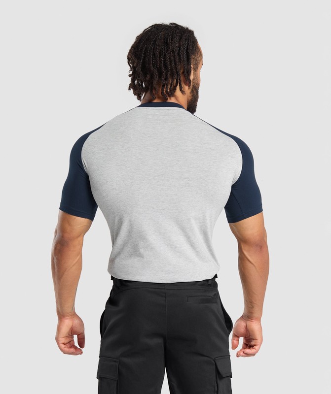 Gymshark Raglan T-Shirt Light Grey Core Marl / Navy | 45912DHUI