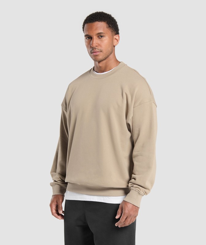 Gymshark Rest Day Essentials Crew Sand Brown | 16702OTLF