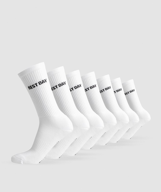 Gymshark Rest Day Graphic Socks 7pk White | 37269PSTV