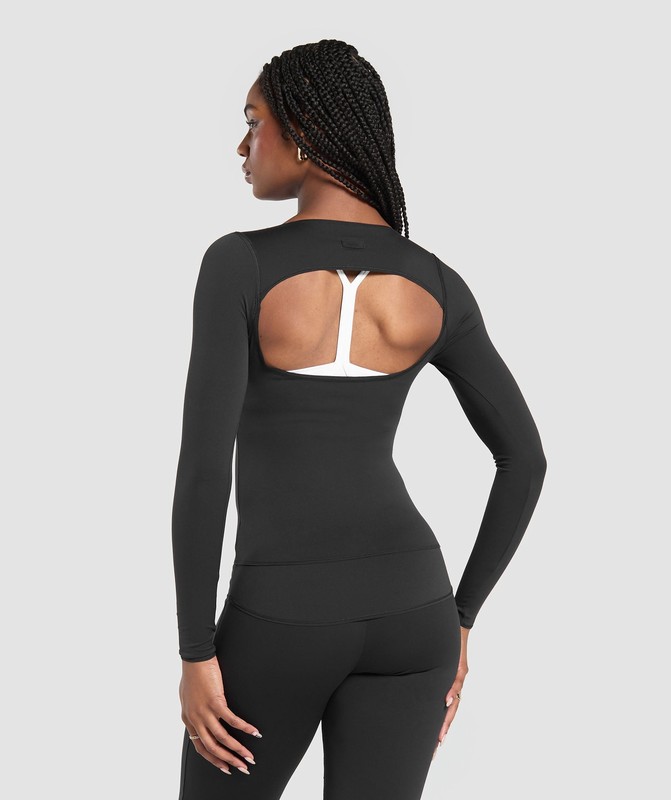 Gymshark Rest Day Luxe Long Sleeve Top Black | 05731VMXL
