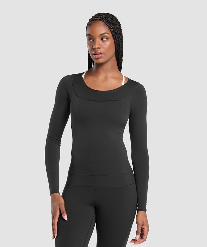 Gymshark Rest Day Luxe Long Sleeve Top Black | 05731VMXL