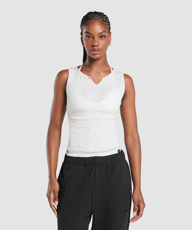 Gymshark Rest Day Rib Top White Marl | 27318OGLR