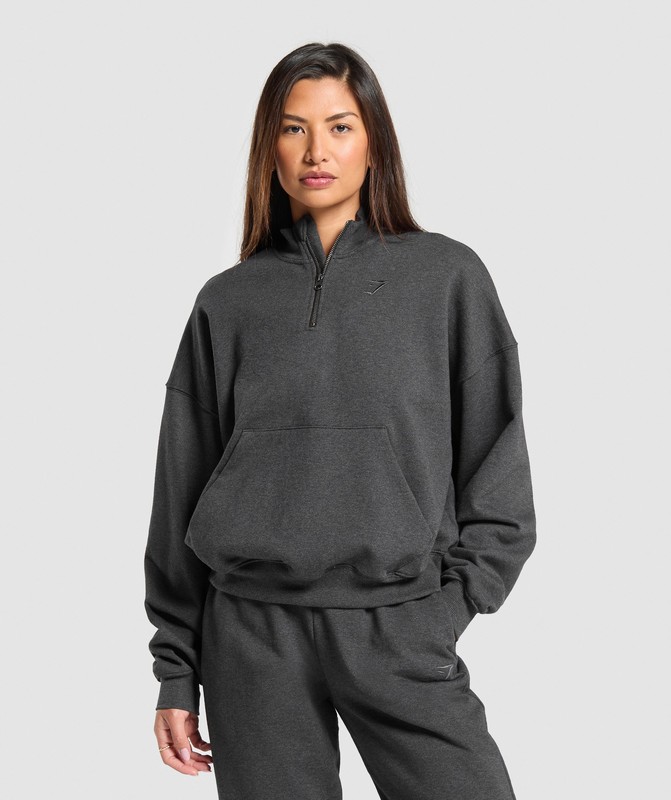 Gymshark Rest Day Sweats 1/2 Zip Pullover Black Core Marl | 81704PXUQ