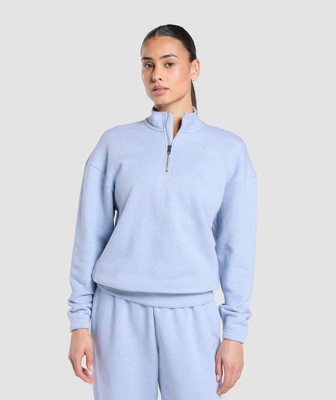 Gymshark Rest Day Sweats 2.0 1/4 Zip Pullover Blue Marl | 04987BWTV
