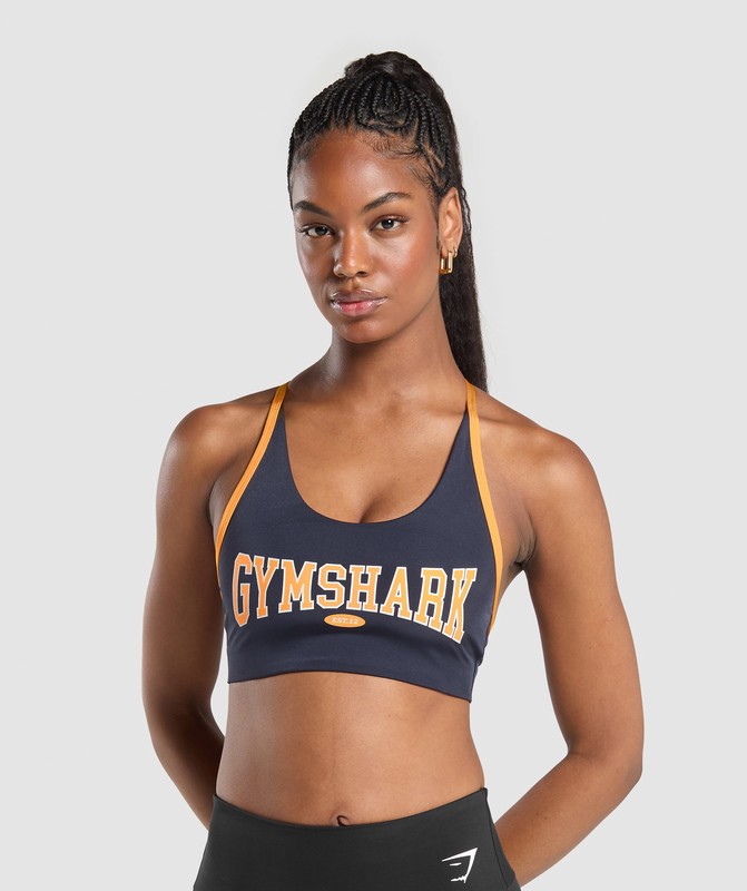 Gymshark Retro Club Sports Bra Heavy Blue / Fitness Orange | 74125ZCPV