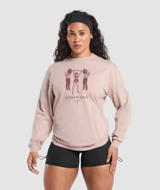 Gymshark Retro Lifting Long Sleeve T-Shirt Muted Pink | 76213NXFK