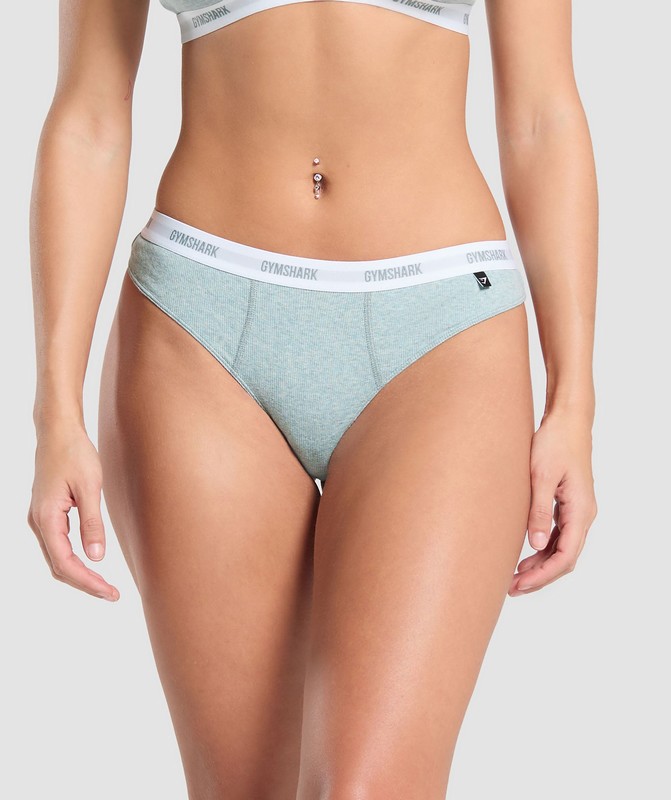 Gymshark Rib High Rise Thong Blue Marl | 50239HFWC