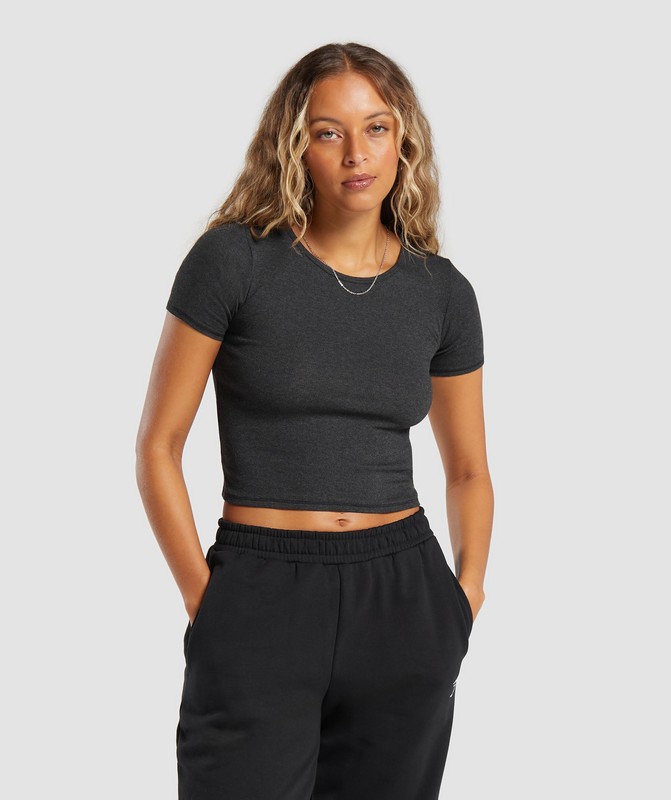 Gymshark Rib T-Shirt Midnight Black Marl | 25074CMLE