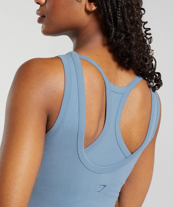 Gymshark Ribbed Cotton Seamless Body Fit Tank Faded Blue | 94321RLET