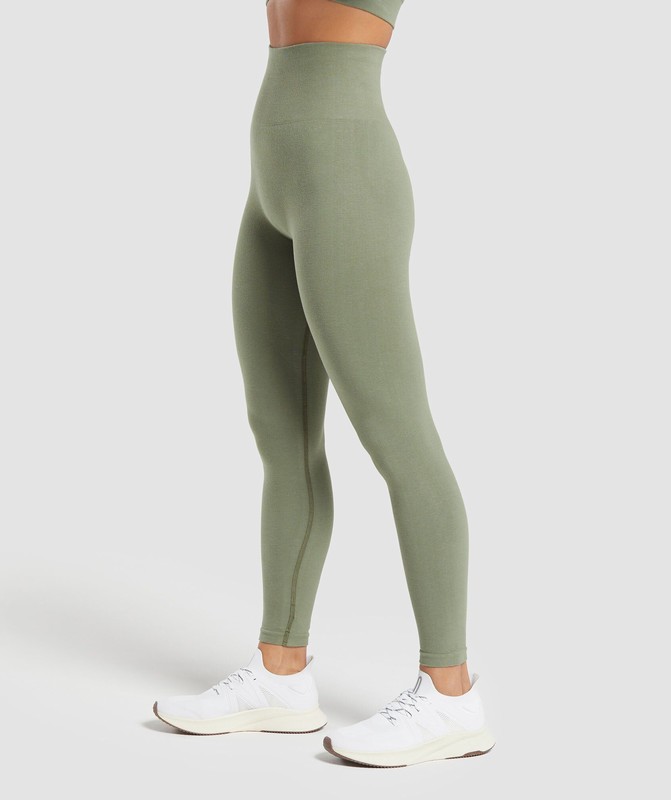 Gymshark Ribbed Cotton Seamless Leggings Base Green | 07813VYOI