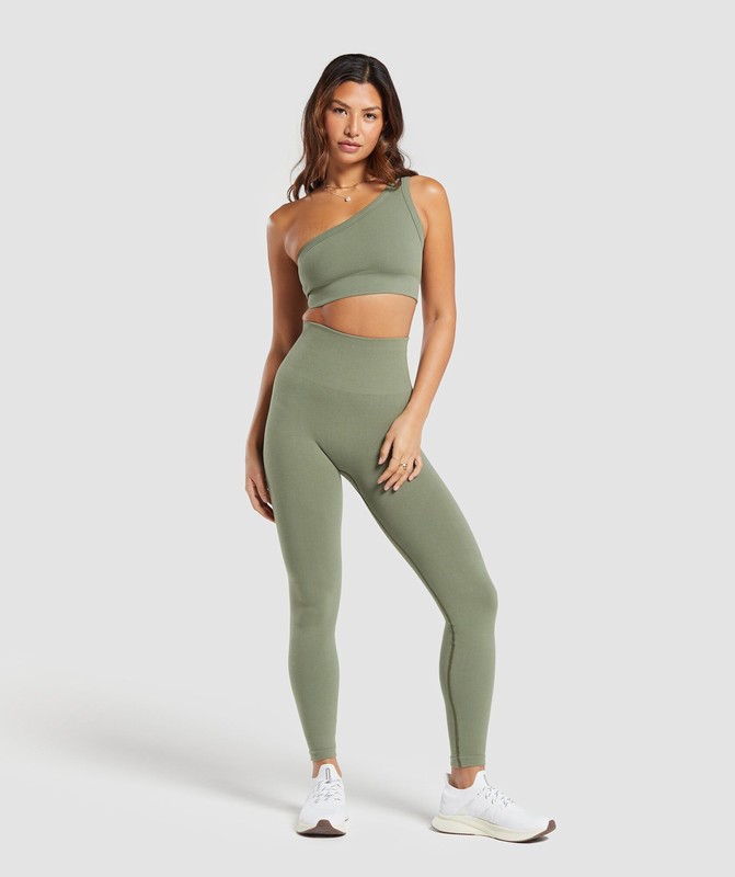 Gymshark Ribbed Cotton Seamless Leggings Base Green | 07813VYOI