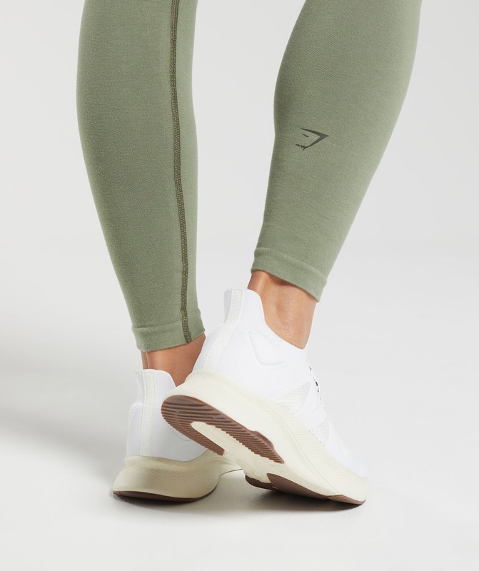 Gymshark Ribbed Cotton Seamless Leggings Base Green | 07813VYOI