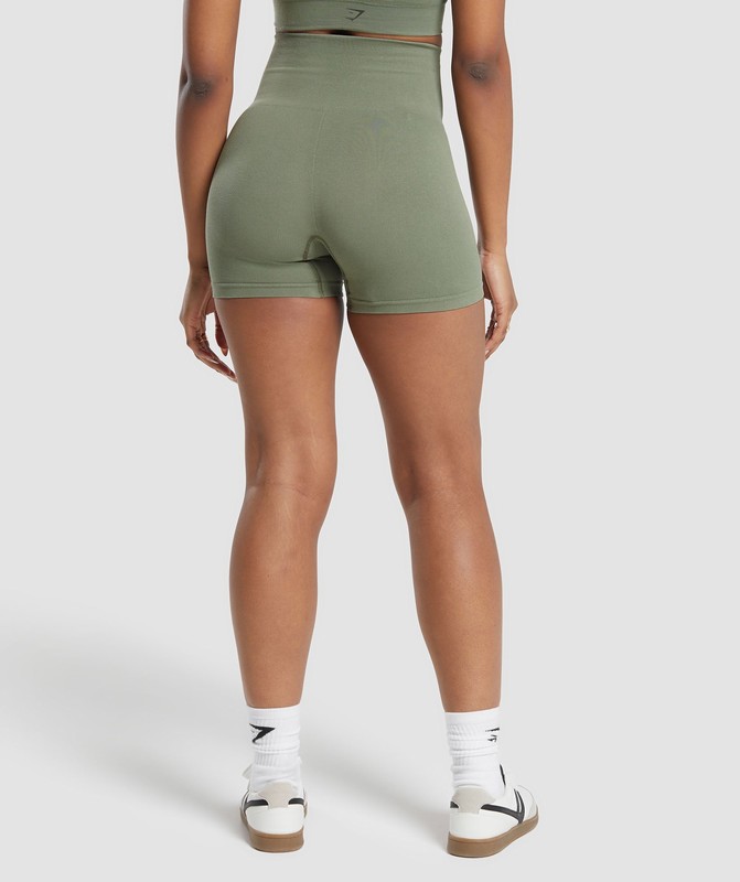 Gymshark Ribbed Cotton Seamless Shorts Base Green | 19386PAQN