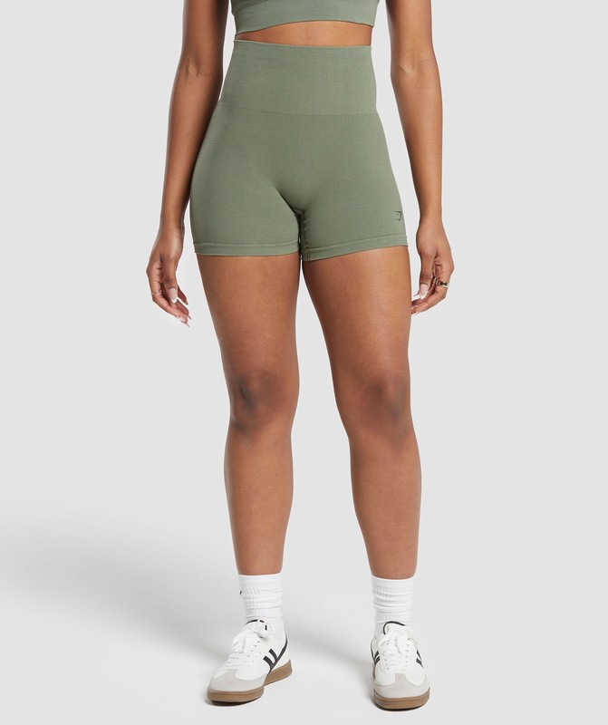 Gymshark Ribbed Cotton Seamless Shorts Base Green | 19386PAQN
