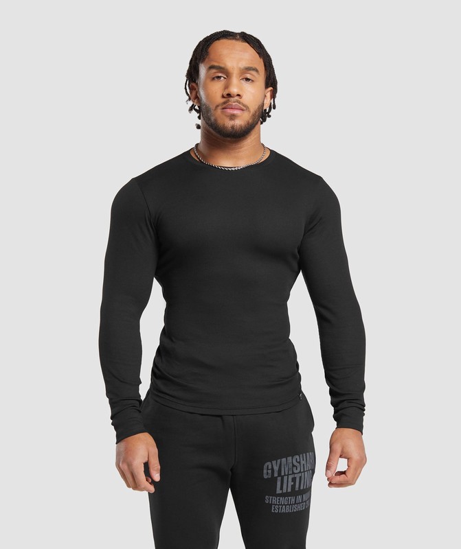 Gymshark Ribbed Long Sleeve T-Shirt Black | 58413EVFC