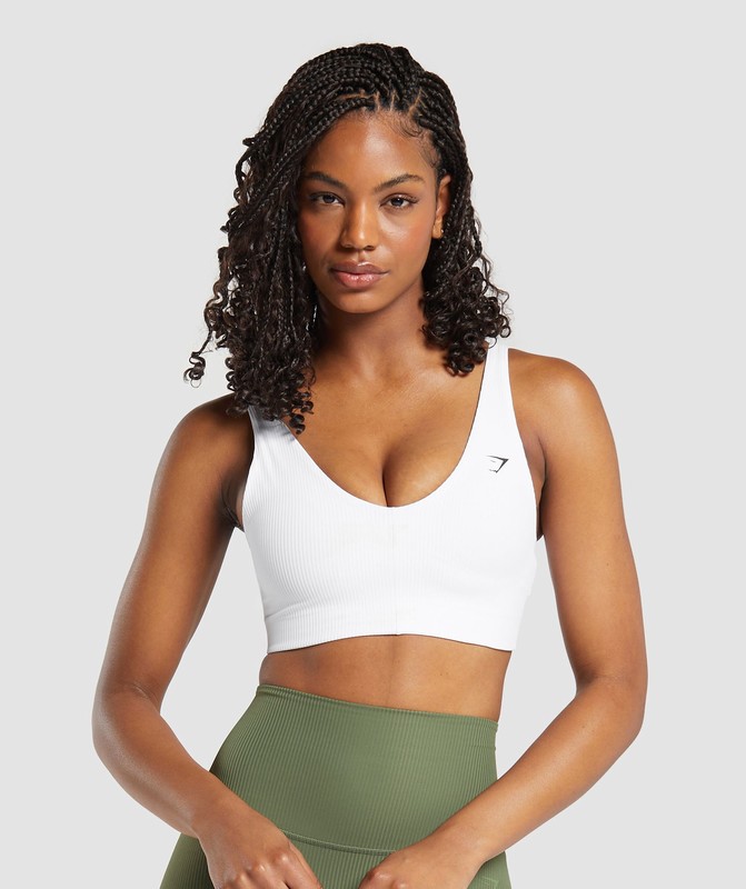 Gymshark Ribbed Sports Bra White | 19635EOBJ