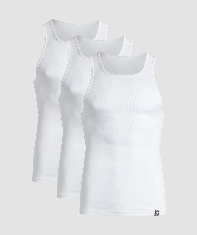 Gymshark Ribbed Tank 3 Pack White | 86974VSTJ