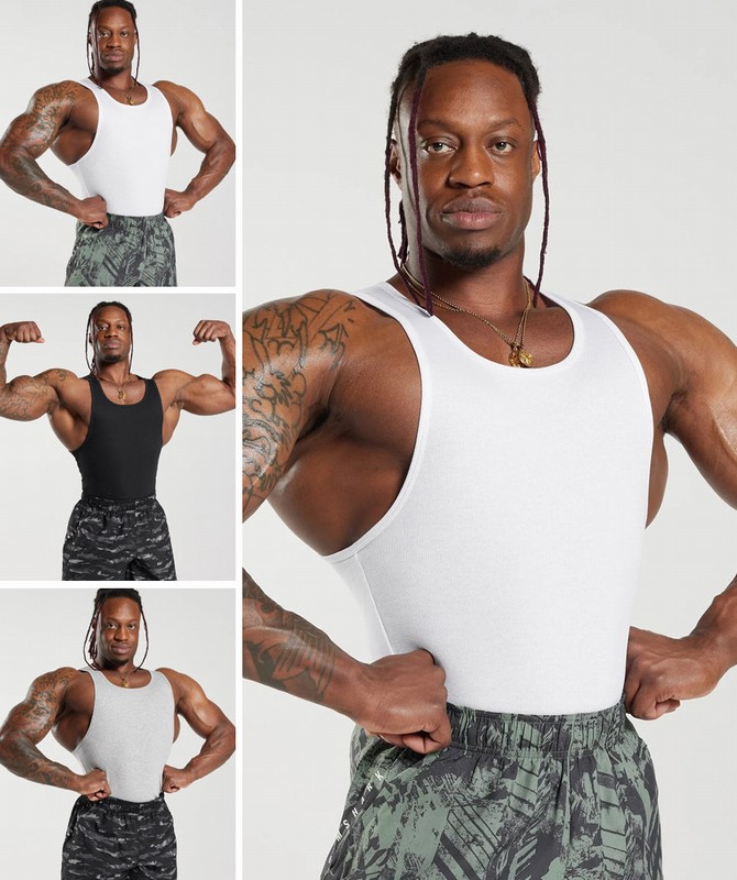 Gymshark Ribbed Tank 3pk White / Black / Stone Grey Marl | 72981GFVQ