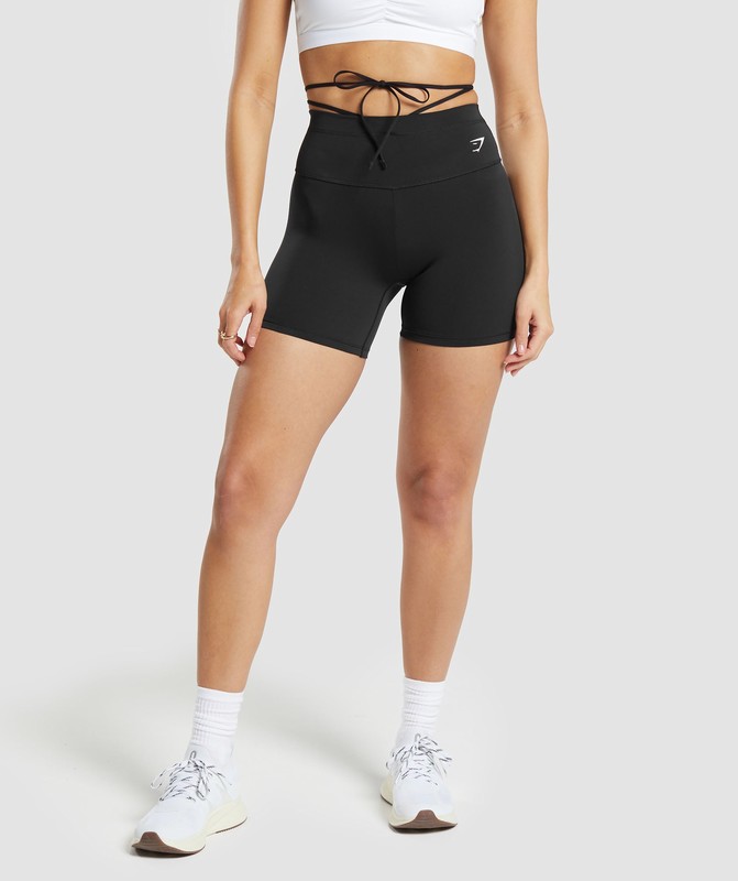Gymshark Ribbon Tie Waisted Shorts Black | 56910SEVD