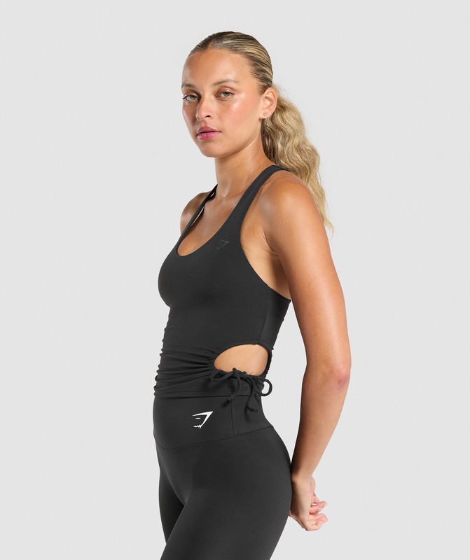 Gymshark Ruched Side Shelf Tank Black | 36189FWLP