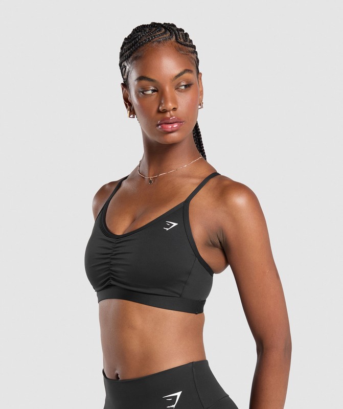 Gymshark Ruched Sports Bra Black | 07195WOSE