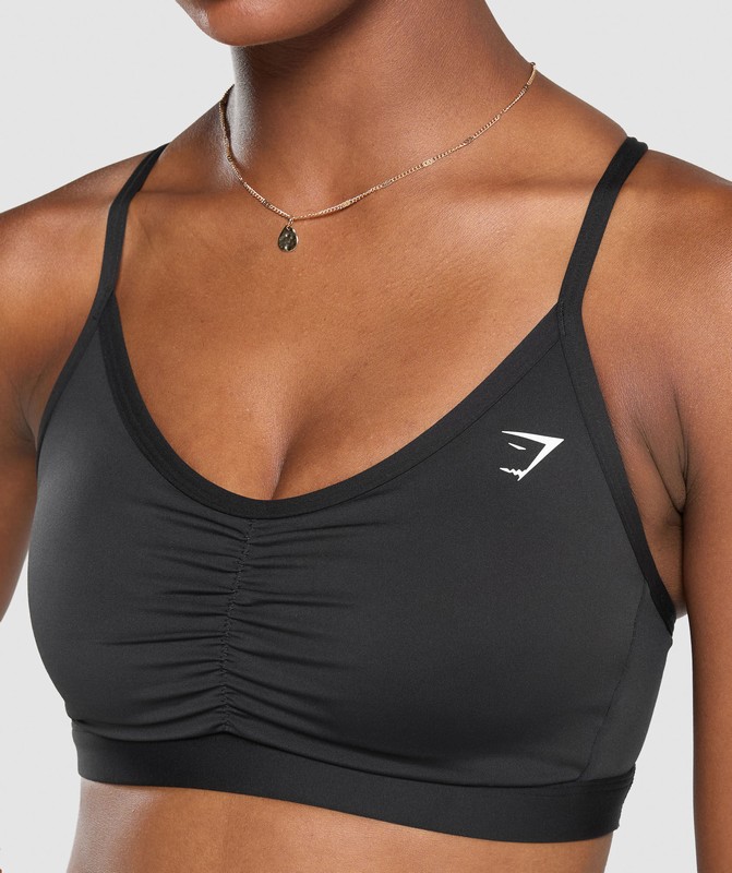 Gymshark Ruched Sports Bra Black | 07195WOSE