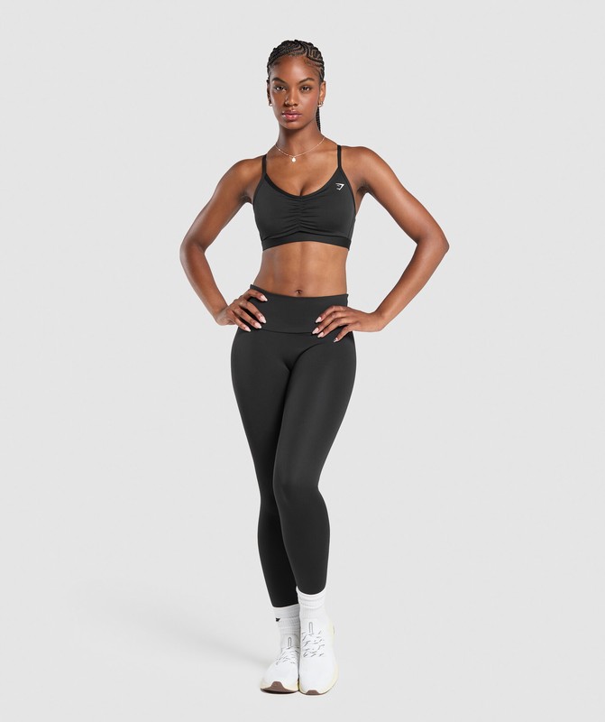 Gymshark Ruched Sports Bra Black | 07195WOSE