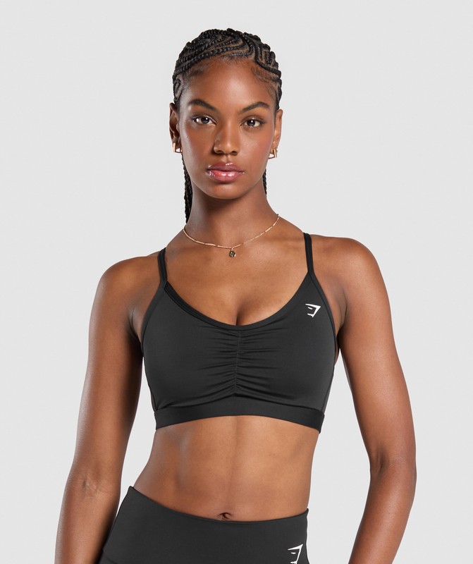 Gymshark Ruched Sports Bra Black | 07195WOSE