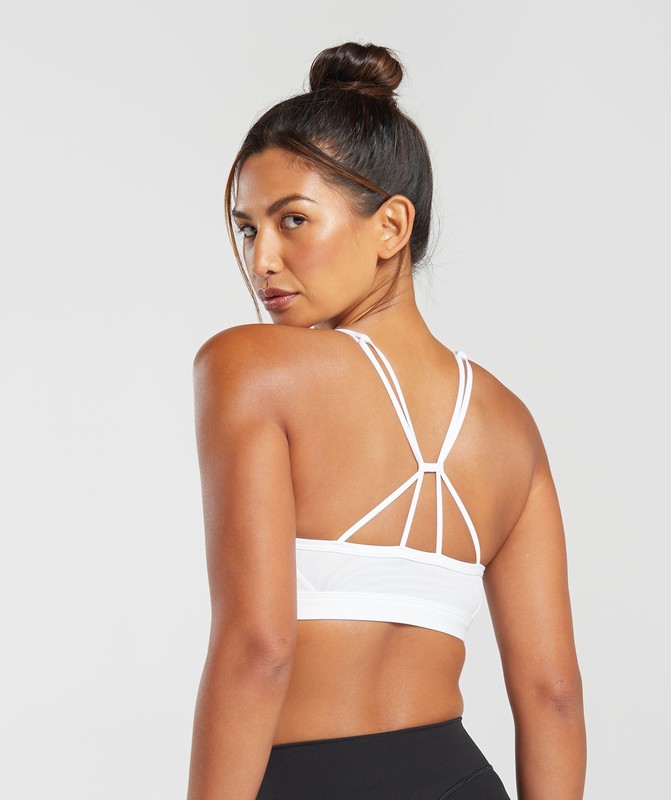 Gymshark Ruched Strappy Sports Bra White | 34976VTNC