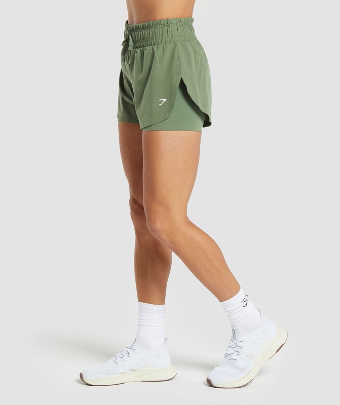 Gymshark Running 2 In 1 Shorts Force Green | 86147ZTCI