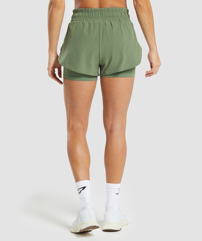Gymshark Running 2 In 1 Shorts Force Green | 86147ZTCI