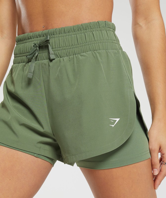Gymshark Running 2 In 1 Shorts Force Green | 86147ZTCI
