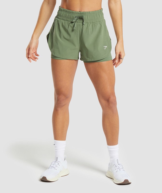 Gymshark Running 2 In 1 Shorts Force Green | 86147ZTCI