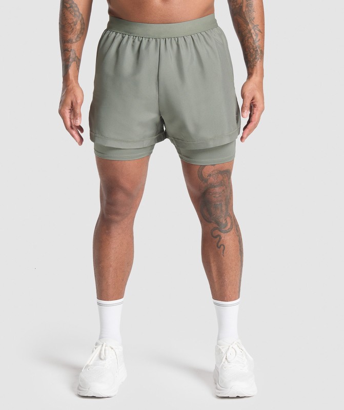 Gymshark Running 2 In 1 Shorts Unit Green | 03175ZFJI
