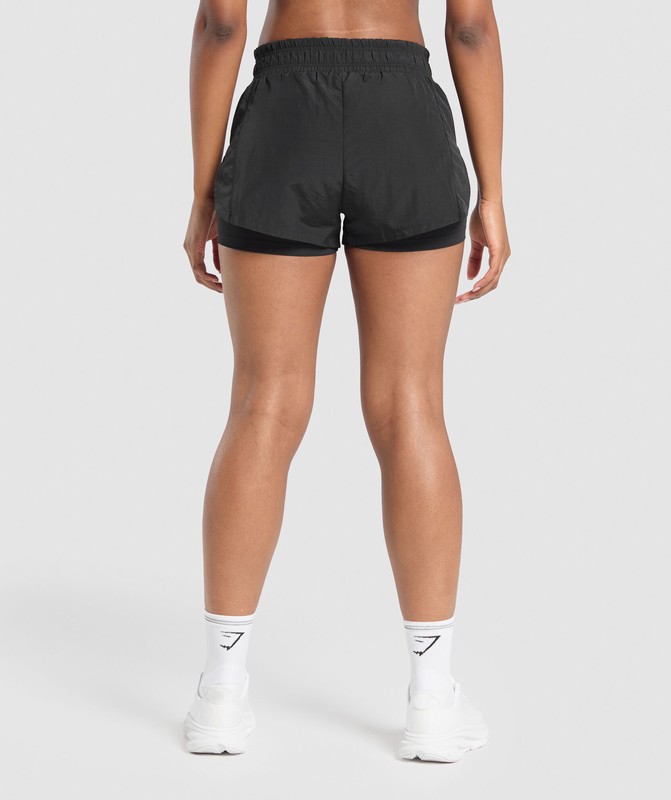 Gymshark Running 2 in 1 Woven Shorts Black | 63509MVGS
