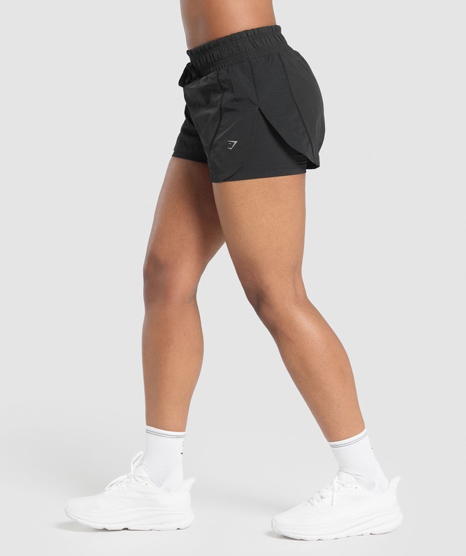 Gymshark Running 2 in 1 Woven Shorts Black | 63509MVGS