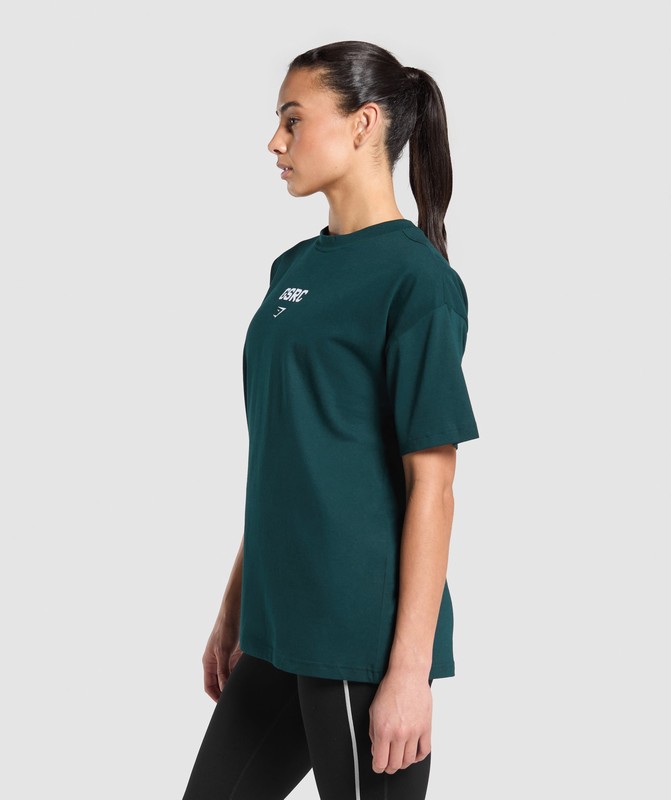 Gymshark Running Graphic Oversized T-Shirt Strong Teal | 20653NEQB
