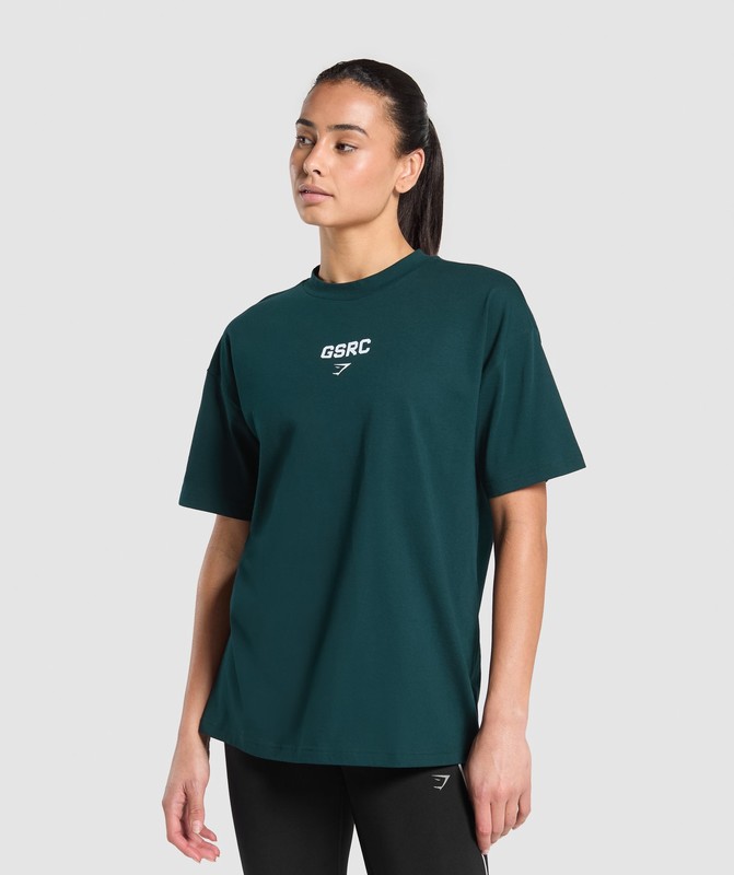 Gymshark Running Graphic Oversized T-Shirt Strong Teal | 20653NEQB