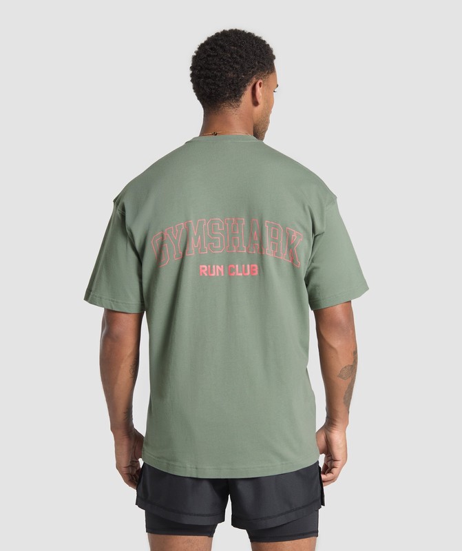 Gymshark Running Graphic T-Shirt Unit Green | 51694RYJF