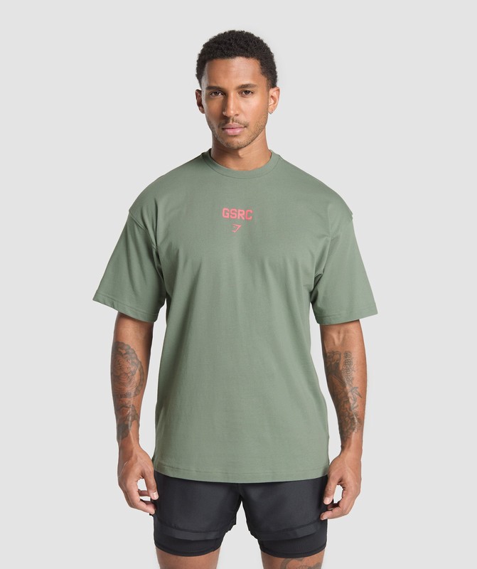Gymshark Running Graphic T-Shirt Unit Green | 51694RYJF