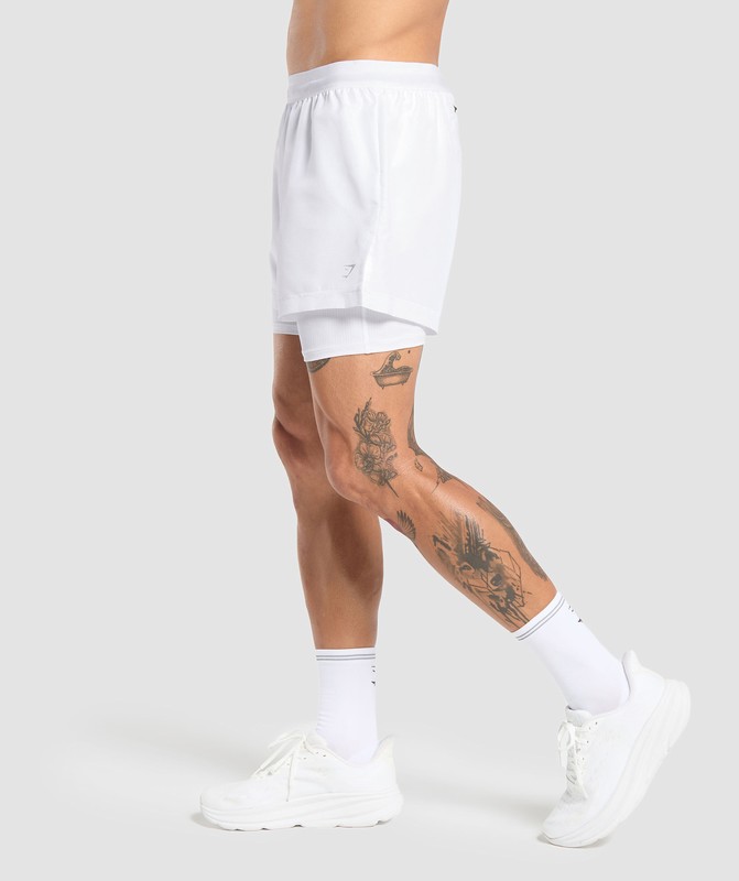 Gymshark Running Shorts 2 in 1 White | 24891AFTK