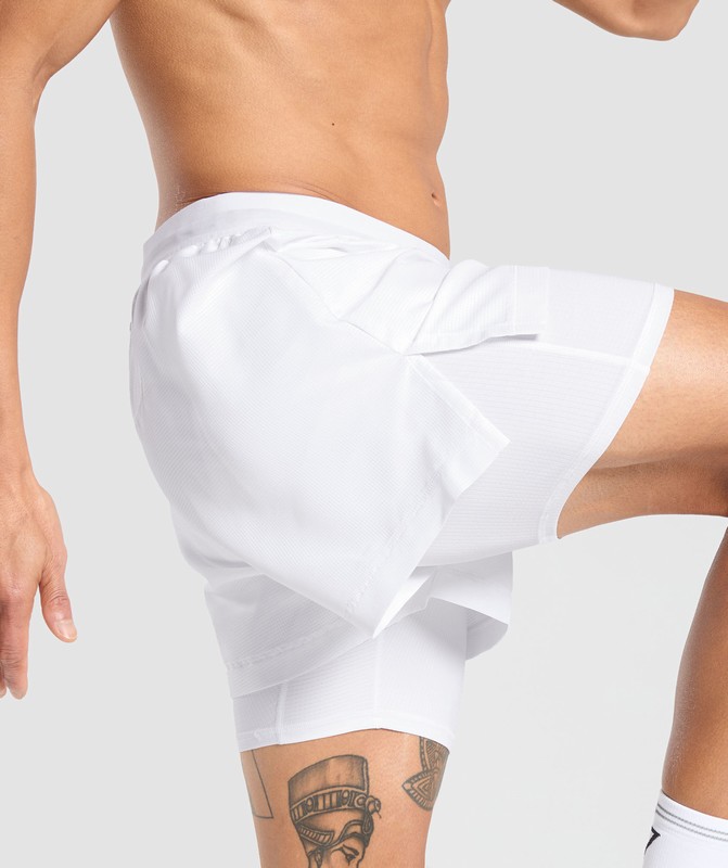 Gymshark Running Shorts 2 in 1 White | 24891AFTK